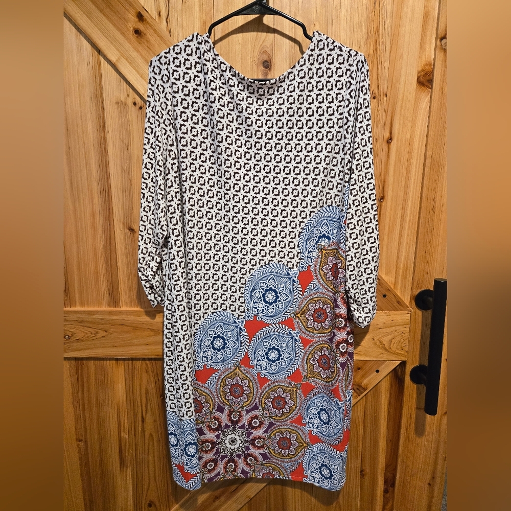 Chico's Patterned 3/4 Length Sleeve Dress Size Large 2